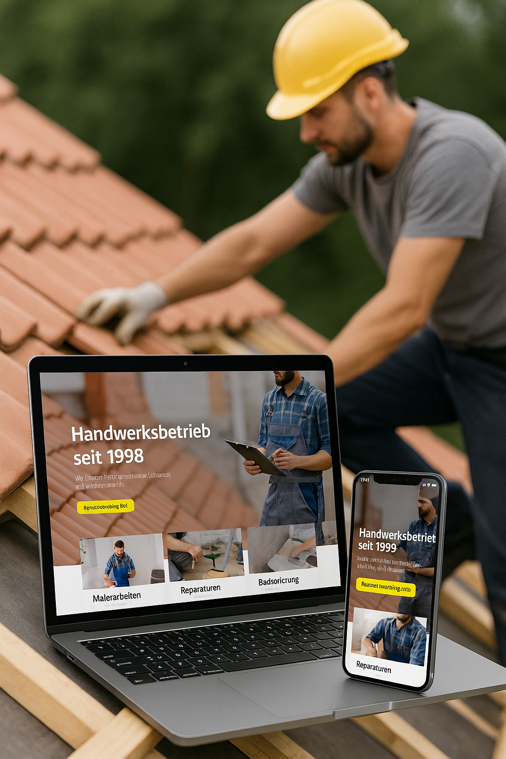 Beispiel einer modernen Handwerker-Website auf Laptop und Smartphone